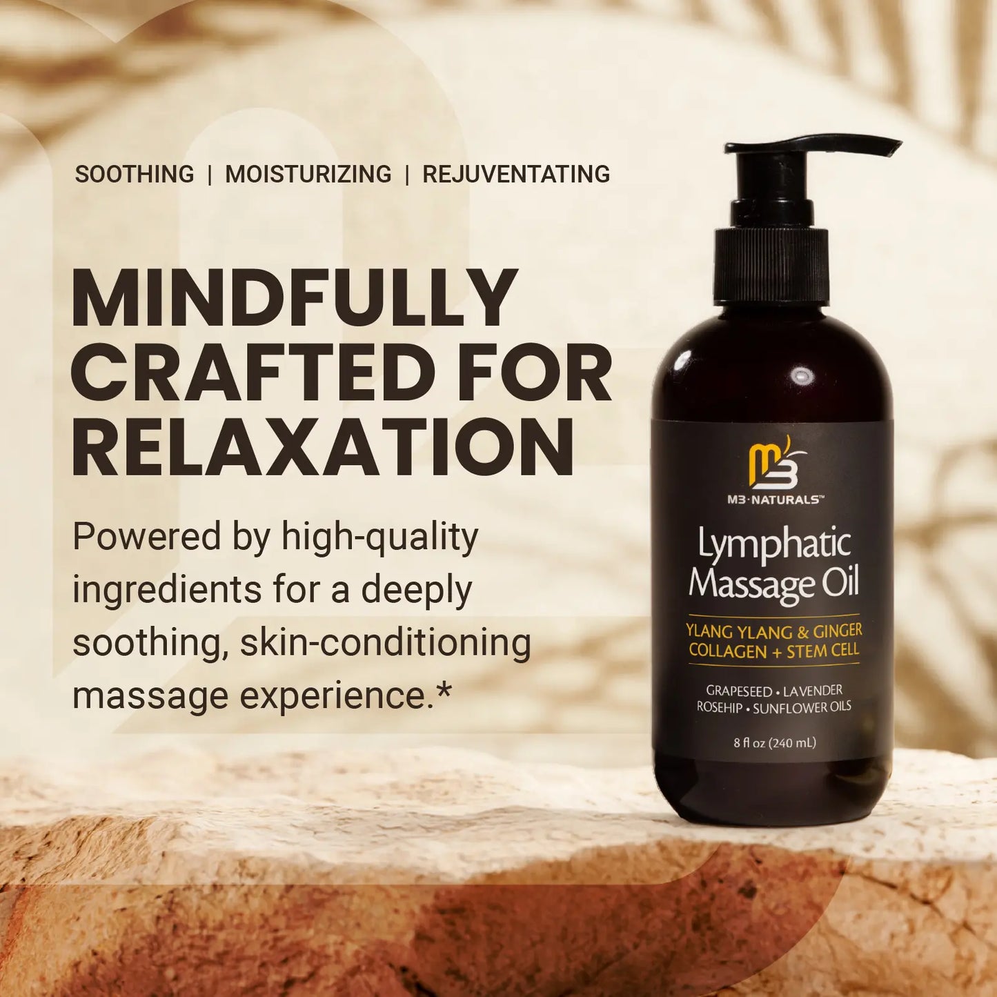 Gather Crest™ Lymphatic Drainage Massage Oil + Body Roller Kit by M3 Naturals