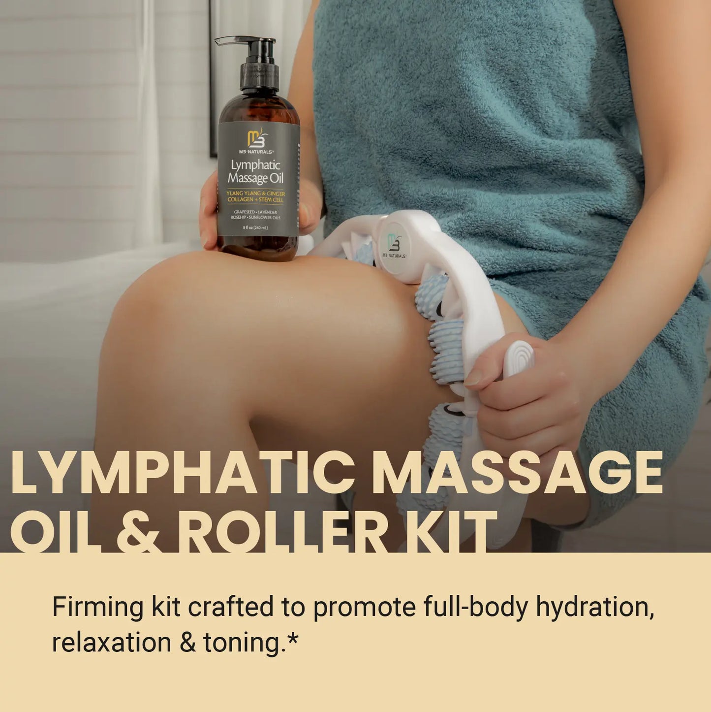 Gather Crest™ Lymphatic Drainage Massage Oil + Body Roller Kit by M3 Naturals