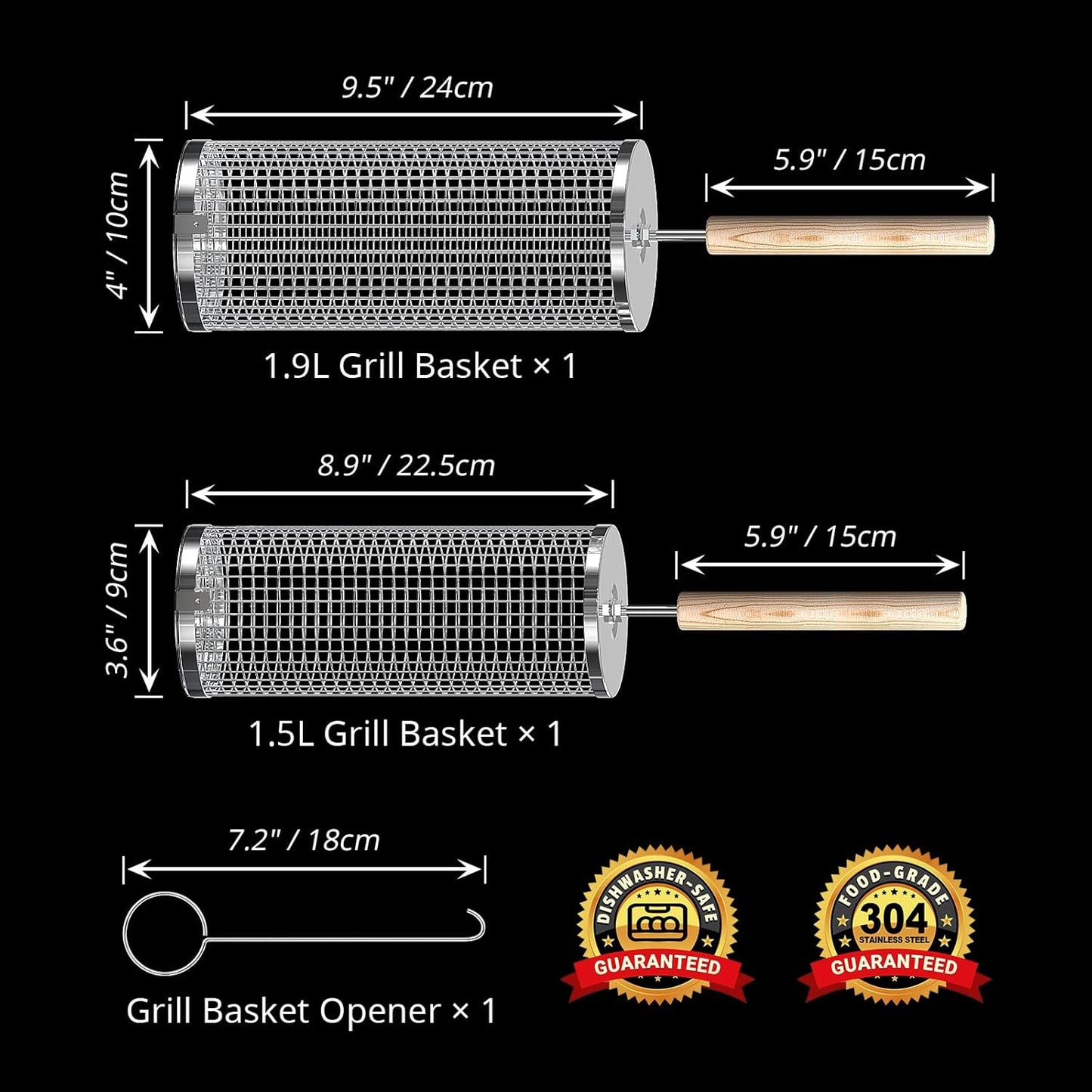 Gather Crest™ Rolling Grill Basket with Removable Wooden Handle