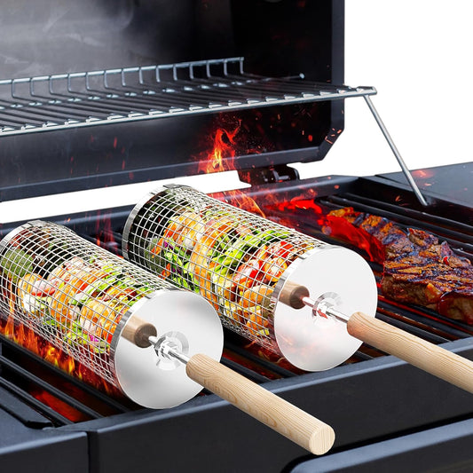 Gather Crest™ Rolling Grill Basket with Removable Wooden Handle
