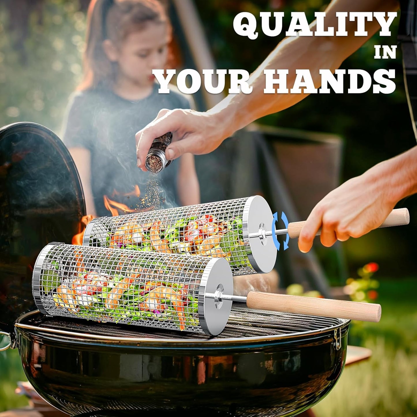 Gather Crest™ Rolling Grill Basket with Removable Wooden Handle