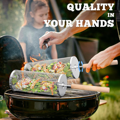 Gather Crest™ Rolling Grill Basket with Removable Wooden Handle
