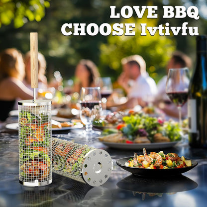 Gather Crest™ Rolling Grill Basket with Removable Wooden Handle