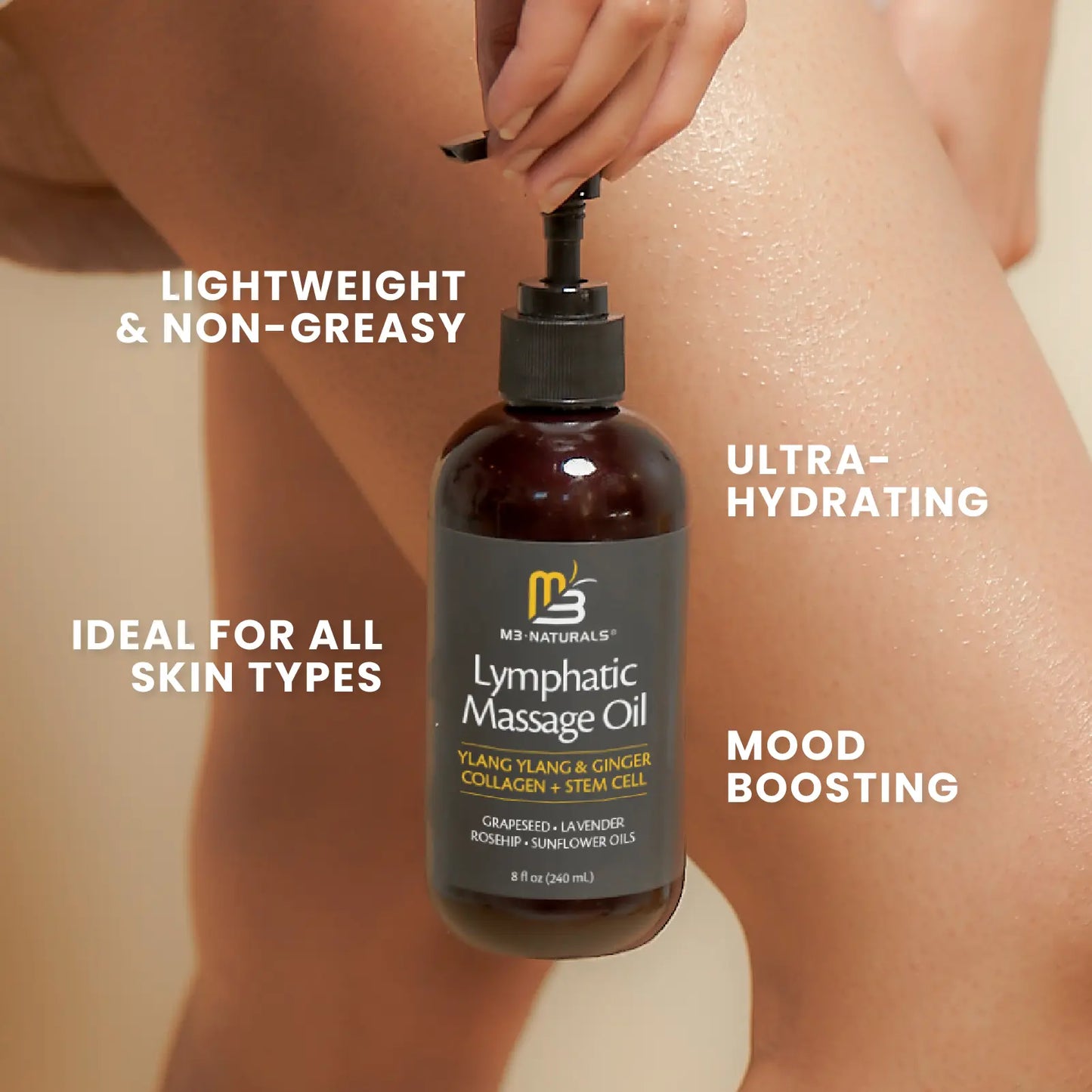 Gather Crest™ Lymphatic Drainage Massage Oil + Body Roller Kit by M3 Naturals