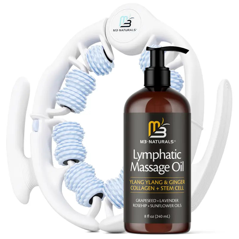 Gather Crest™ Lymphatic Drainage Massage Oil + Body Roller Kit by M3 Naturals